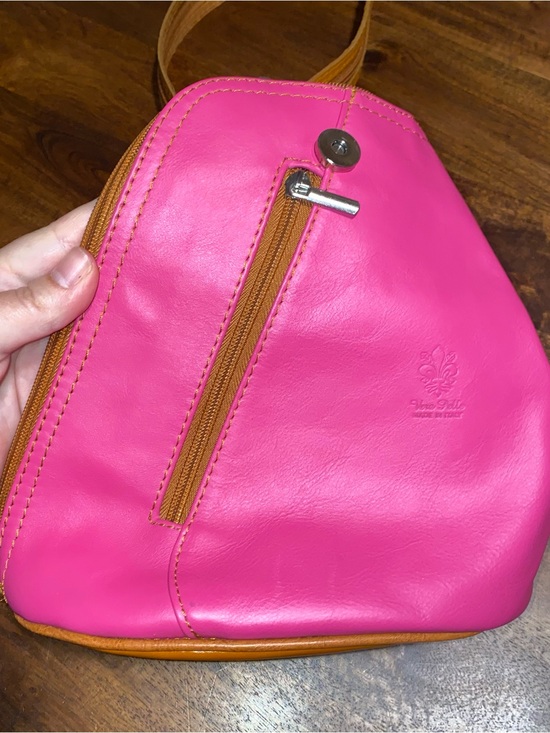 Vera Pelle Hot Pink and Tan Crossbody Sling Bag main image 9